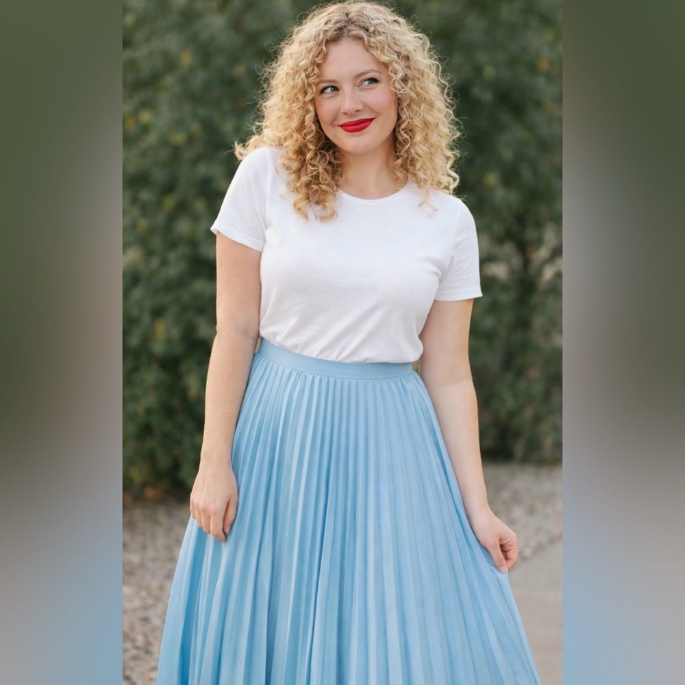 SHEIN Curve Pleated Skirt 0XL Powder Blue Feminine Romantic Spring Wedding Guest